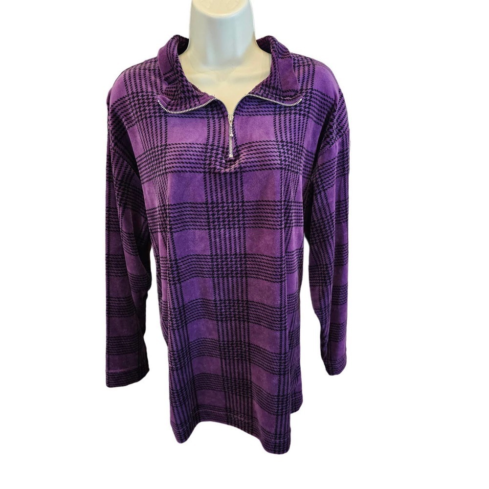Bentley velour feel plaid purple popover EUC size large Tunic ^